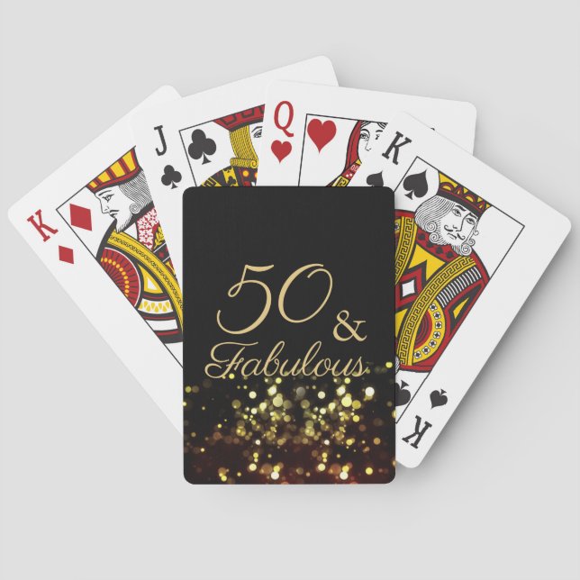 50 and Fabulous Black and Gold Birthday Playing Cards (Back)