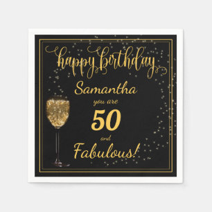 50 and Fabulous Black and Gold Birthday Template Napkin