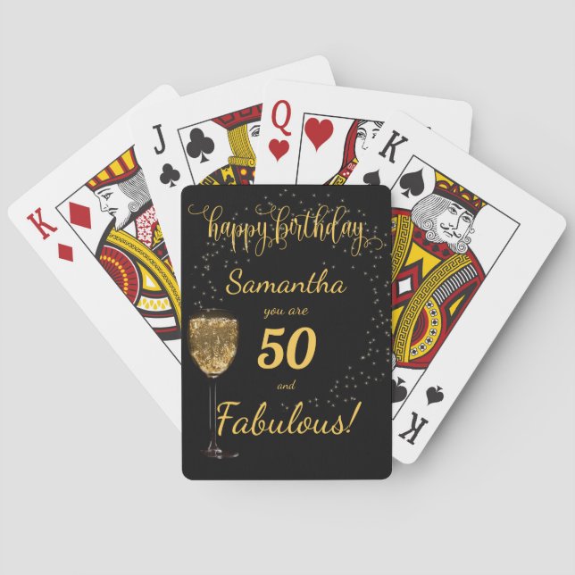 50 and Fabulous Black and Gold  Birthday Template Playing Cards (Back)