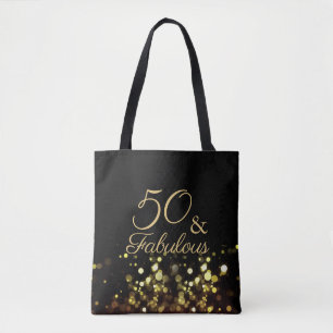 50 and Fabulous Black and Gold Birthday Tote Bag