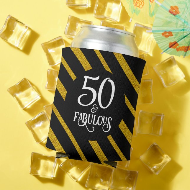 50 and Fabulous Black and Gold Can Cooler (In Situ Summer)