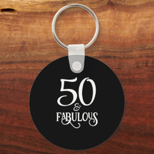 50 and Fabulous Black and Gold Key Ring