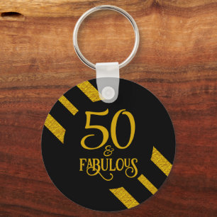 50 and Fabulous Black and Gold Key Ring
