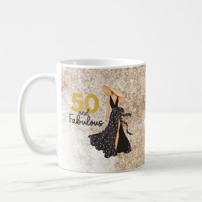 50 and fabulous black and Gold Mug (Left)