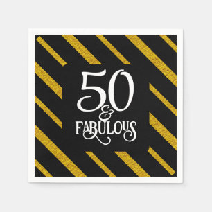 50 and Fabulous Black and Gold  Napkin