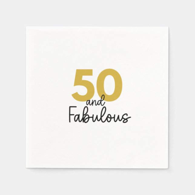 50 and Fabulous Black and Gold Paper Napkin (Front)