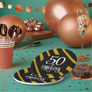 50 and Fabulous Black and Gold Paper Plate