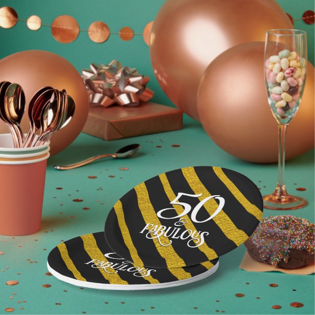 50 and Fabulous Black and Gold Paper Plate (Multi)