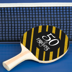 50 and Fabulous Black and Gold Ping Pong Paddle