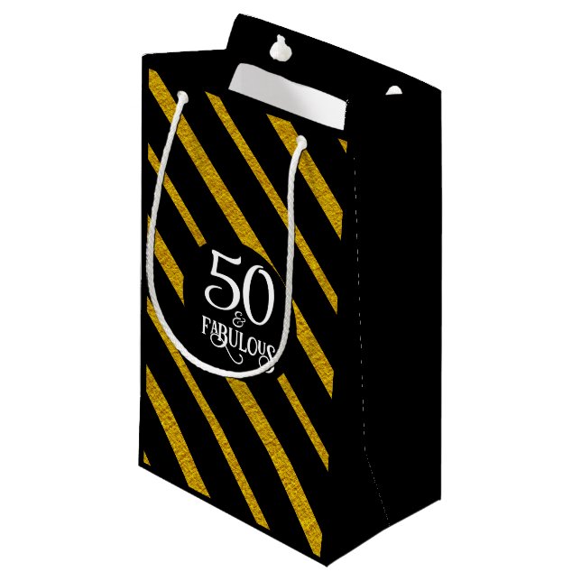 50 and Fabulous Black and Gold Small Gift Bag (Front Angled)
