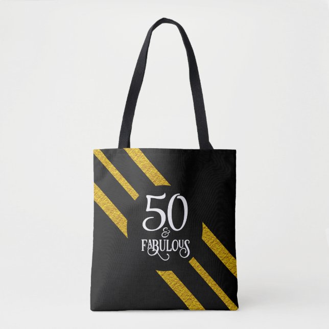 50 and Fabulous Black and Gold Tote Bag (Front)