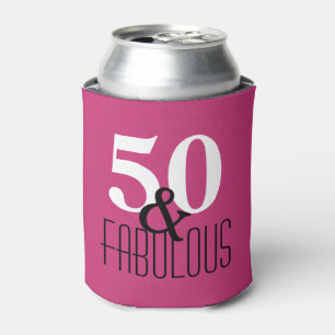 50 and Fabulous Black and White Birthday Party Can Cooler