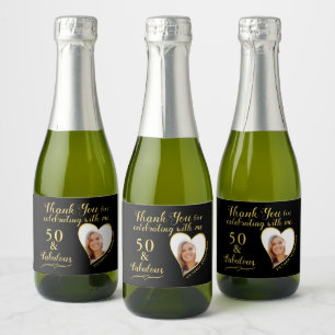 50 and Fabulous Black Birthday Party Favours Mini Sparkling Wine Label