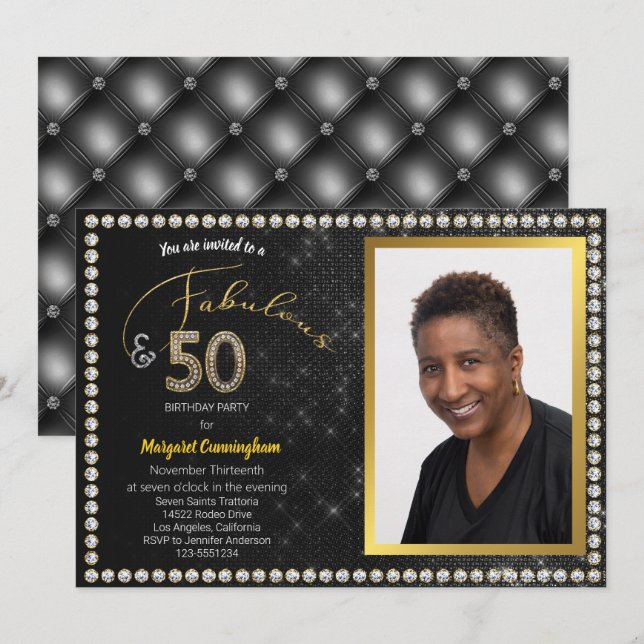 50 and Fabulous Black Diamond 50th Birthday Party Invitation (Front/Back)