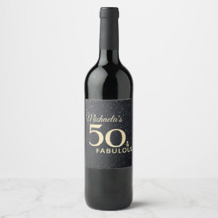 50 and Fabulous Black Gold 50th Birthday Modern Wine Label