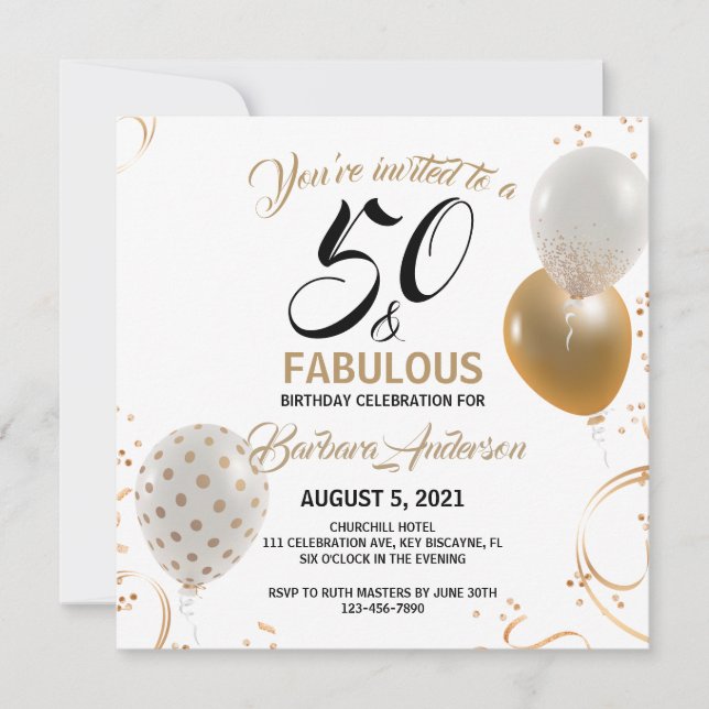 50 and Fabulous Black Gold Birthday Party (Front)