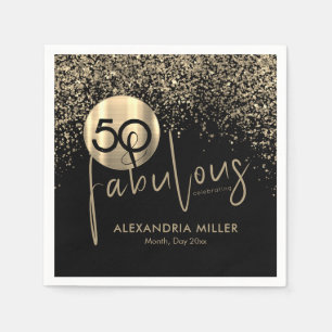 50 and Fabulous Black Gold Birthday Party Napkin