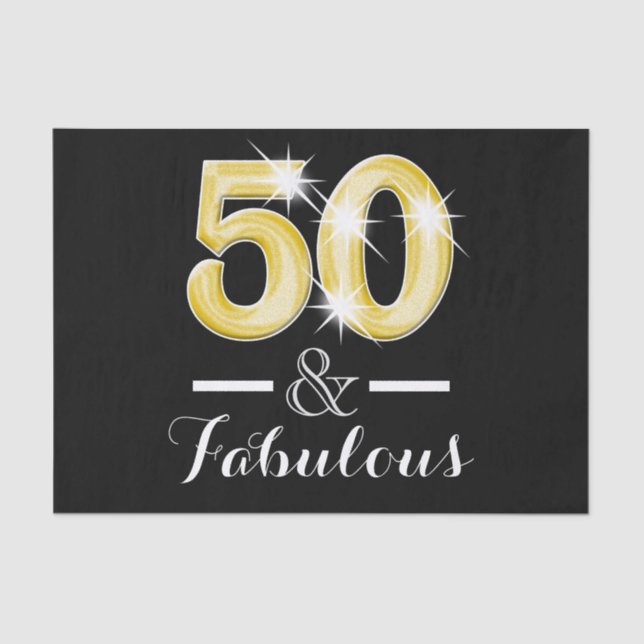 50 and fabulous black gold birthday tissue paper (Front)
