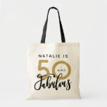 50 and fabulous black gold birthday tote bag<br><div class="desc">Celebrate your special birthday in style with this black and gold effect 50 and fabulous tote bag. Part of a collection. Ideal birthday gift or party favor.</div>