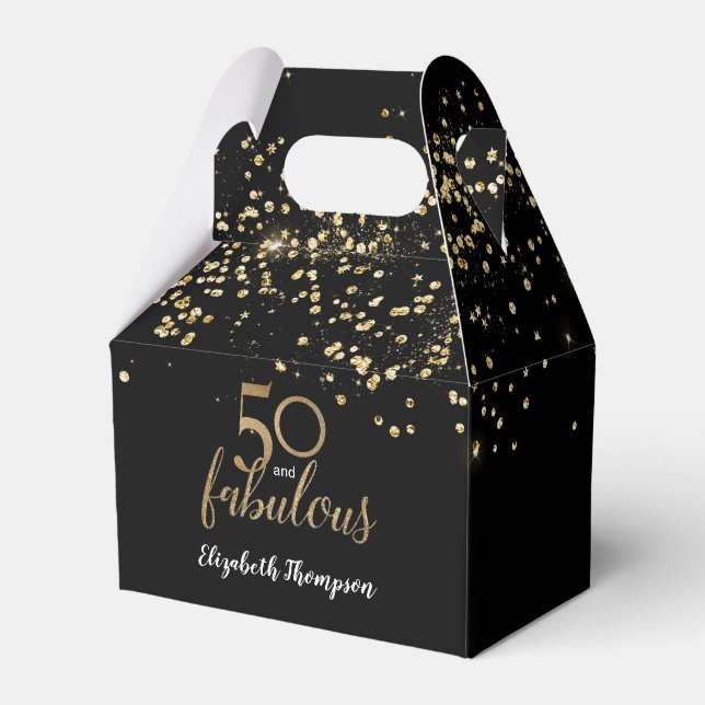 50 and fabulous Black gold confetti 50th Birthday  Favour Box (Back Side)