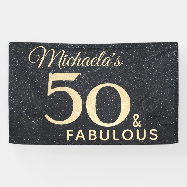 50 and Fabulous Black Gold Fiftieth Birthday Banner (Horizontal)