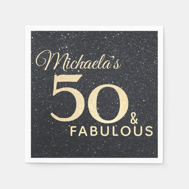 50 and Fabulous Black Gold Fiftieth Birthday Napkin (Front)