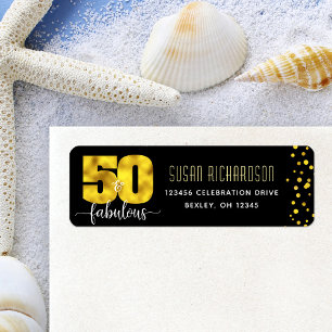 50 and fabulous black gold foil dots bold address