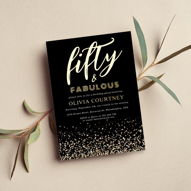 50 and Fabulous Black Gold Glitter Birthday (Creator Uploaded)