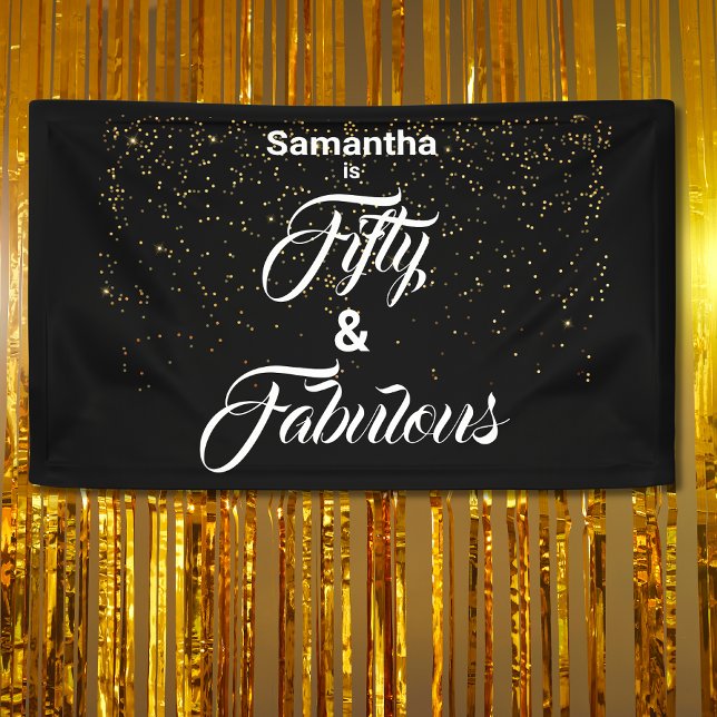 50 and Fabulous Black Gold Glitter Personalised Banner (Creator Uploaded)