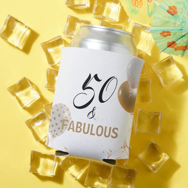 50 and Fabulous Black Gold Party Balloons Birthday Can Cooler (In Situ Summer)