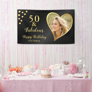 50 and Fabulous Black Gold Photo Banner