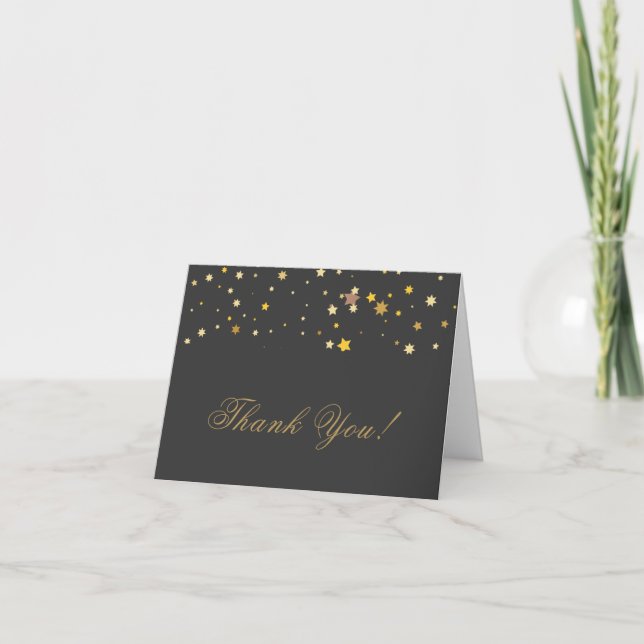 50 and Fabulous Black Golden Birthday Party Thank You Card (Front)