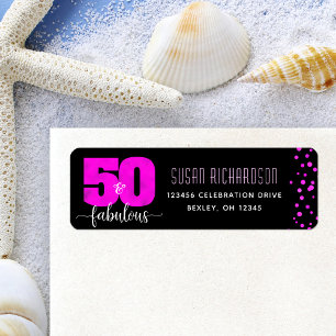 50 and fabulous black hot pink dots return address