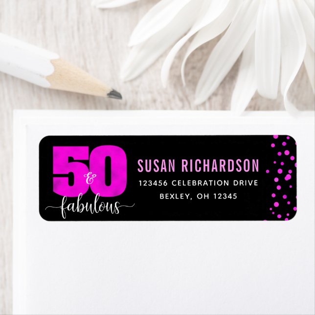 50 and fabulous black hot pink foil dots address (Insitu)