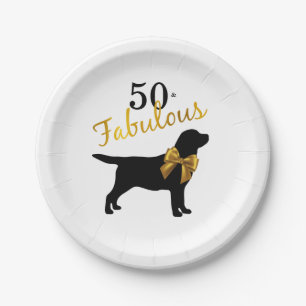 50 and Fabulous - Black Labrador Cute Dog Gold Paper Plate