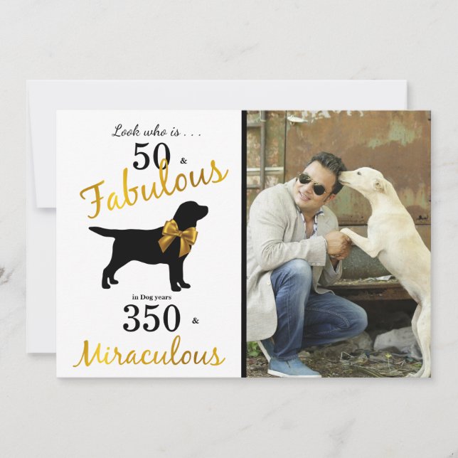 50 and Fabulous - Black Labrador - Gold Dog Years Invitation (Front)