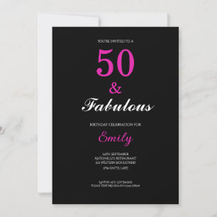 50 and Fabulous Black Pink Birthday Invitation