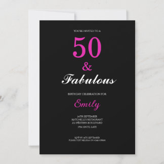 50 and Fabulous Black Pink Birthday Invitation