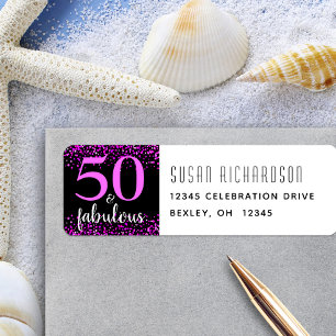 50 and fabulous black pink birthday modern address