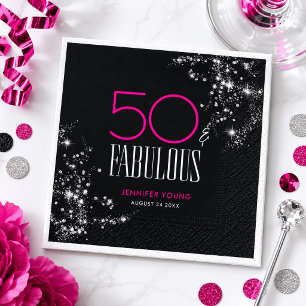 50 and Fabulous Black Pink Glam Sparkle Birthday Napkin
