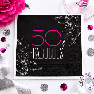 50 and Fabulous Black Pink Glam Sparkle Birthday Napkin