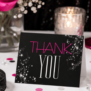 50 and Fabulous Black Pink Glam Sparkle Birthday Thank You Card