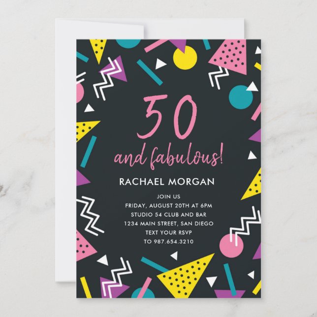 50 and Fabulous Black Retro Birthday Invitation (Front)