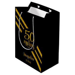 50 and Fabulous Black with faux Gold Medium Gift Bag