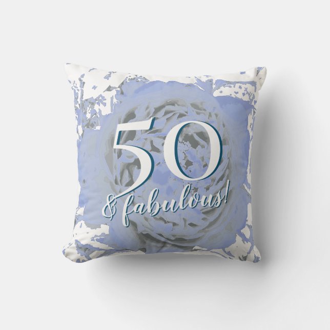 50 and Fabulous! Blue and White Peony Cushion (Front)