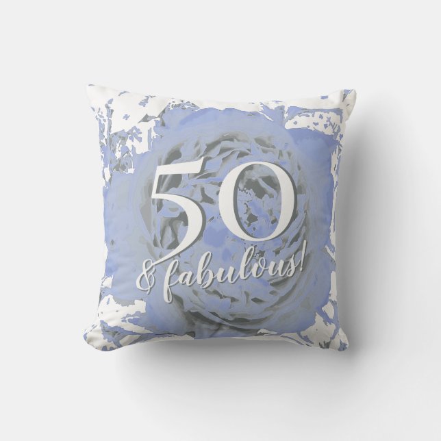 50 and Fabulous! Blue and White Peony Cushion (Front)