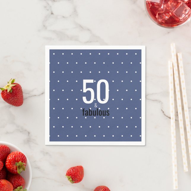 50 and Fabulous Blue Dots 50th Birthday Napkin (Insitu)