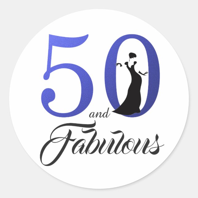 50 and Fabulous Blue | Typography 50th Birthday Classic Round Sticker (Front)