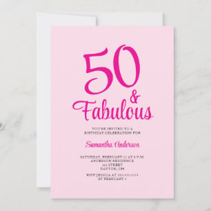 50 and Fabulous Blush Pink 50th Birthday Party  Invitation