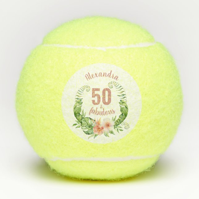 50 and fabulous blush pink 50th birthday party tennis balls (Front)